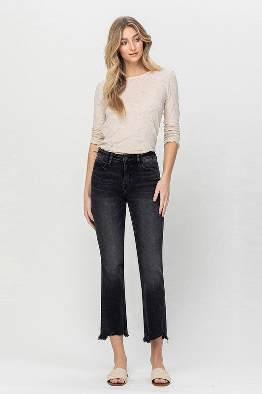 FLYING MONKEY MID RISE DISTRESSED HEM CROP FLARE TALIA TRIAL THING