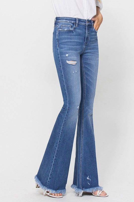VERVET HIGH RISE FLARE FRAYED HEM MEDIUM WASH MELINDA