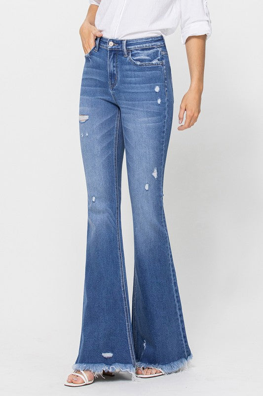 VERVET HIGH RISE FLARE FRAYED HEM MEDIUM WASH MELINDA