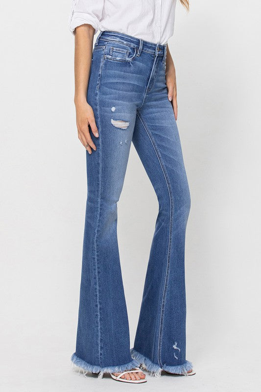 VERVET HIGH RISE FLARE FRAYED HEM MEDIUM WASH MELINDA