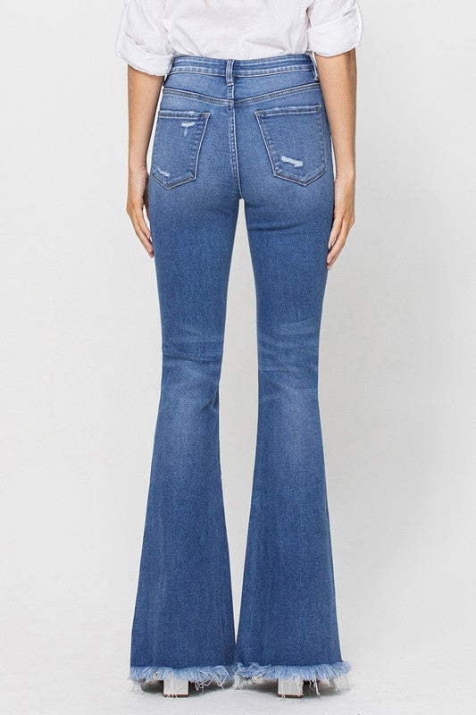 VERVET HIGH RISE FLARE FRAYED HEM MEDIUM WASH MELINDA