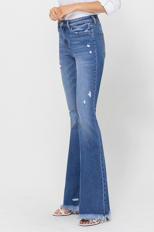 VERVET HIGH RISE FLARE FRAYED HEM MEDIUM WASH MELINDA