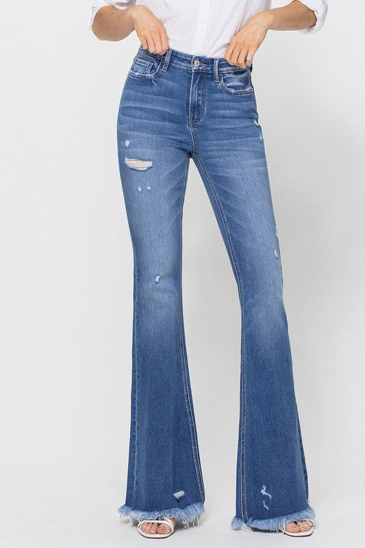 VERVET HIGH RISE FLARE FRAYED HEM MEDIUM WASH MELINDA