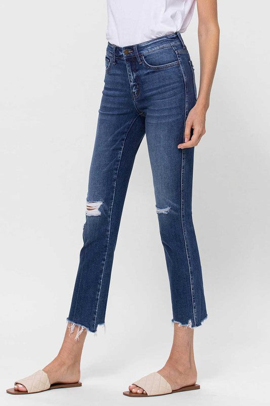 FLYING MONKEY MID RISE CROP SLIM STRAIGHT DISTRESSED FAITH