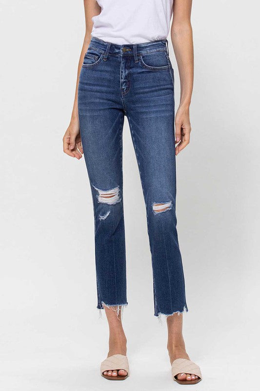 FLYING MONKEY MID RISE CROP SLIM STRAIGHT DISTRESSED FAITH