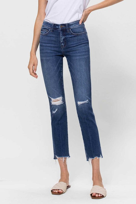 FLYING MONKEY MID RISE CROP SLIM STRAIGHT DISTRESSED FAITH