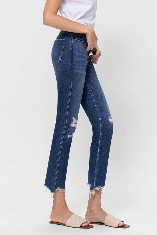 FLYING MONKEY MID RISE CROP SLIM STRAIGHT DISTRESSED FAITH