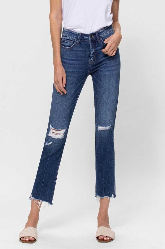 FLYING MONKEY MID RISE CROP SLIM STRAIGHT DISTRESSED FAITH