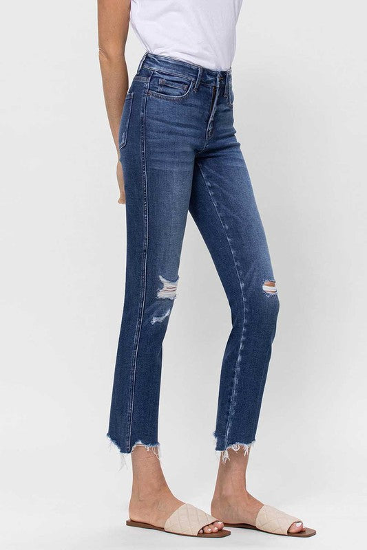 FLYING MONKEY MID RISE CROP SLIM STRAIGHT DISTRESSED FAITH
