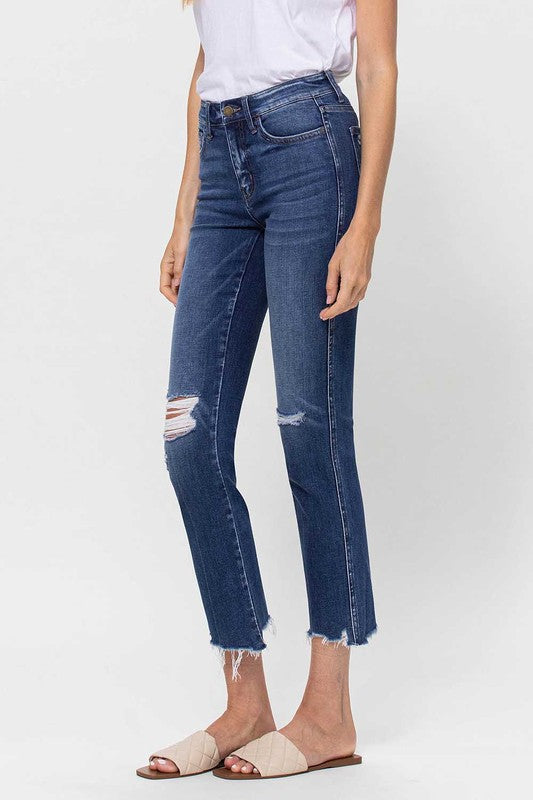 FLYING MONKEY MID RISE CROP SLIM STRAIGHT DISTRESSED FAITH