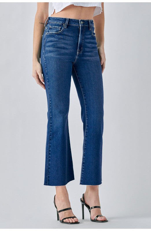 HIDDEN HAPPI MEDIUM DARK WASH CLEAN CROP FLARE AVA