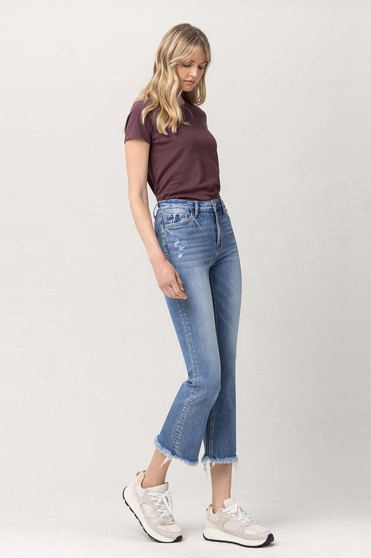 VERVET PENNY HIGH RISE CROPPED KICK FLARE FRAYED HEM
