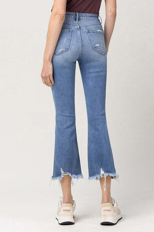 VERVET PENNY HIGH RISE CROPPED KICK FLARE FRAYED HEM