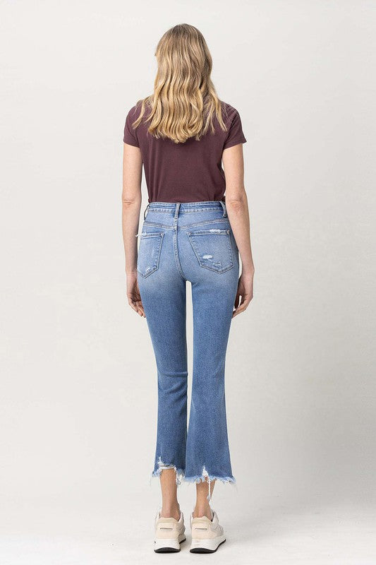 VERVET PENNY HIGH RISE CROPPED KICK FLARE FRAYED HEM