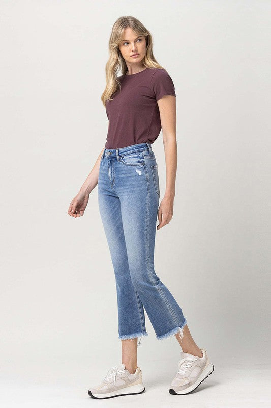 VERVET PENNY HIGH RISE CROPPED KICK FLARE FRAYED HEM