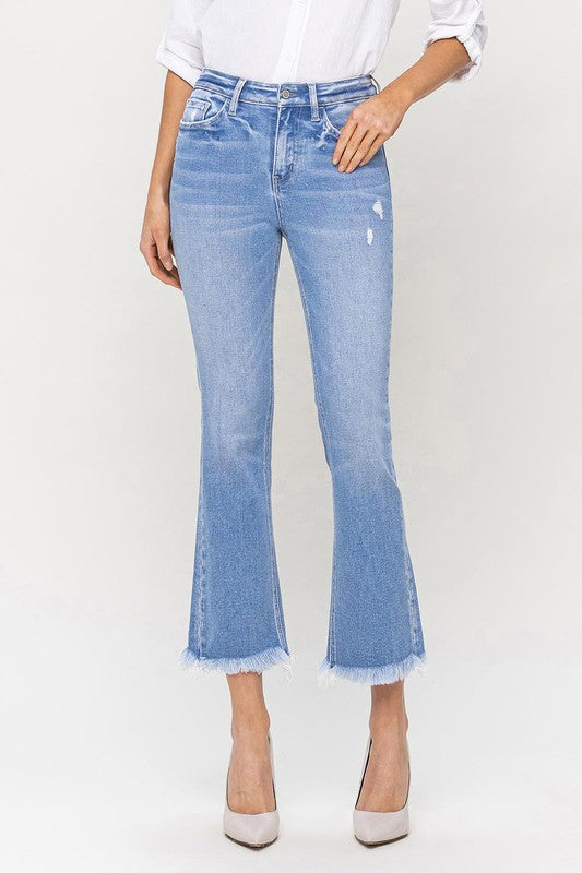 FLYING MONKEY HIGH RISE KICK FLARE RAW HEM BECCA