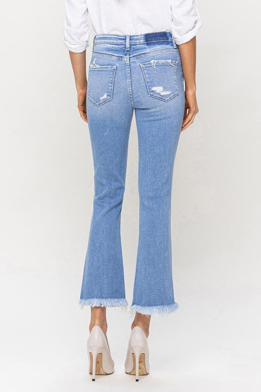 FLYING MONKEY HIGH RISE KICK FLARE RAW HEM BECCA