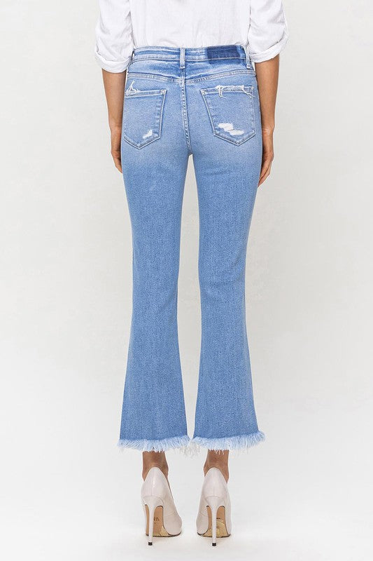 FLYING MONKEY HIGH RISE KICK FLARE RAW HEM BECCA