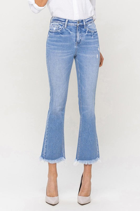 FLYING MONKEY HIGH RISE KICK FLARE RAW HEM BECCA