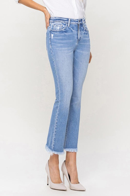 FLYING MONKEY HIGH RISE KICK FLARE RAW HEM BECCA