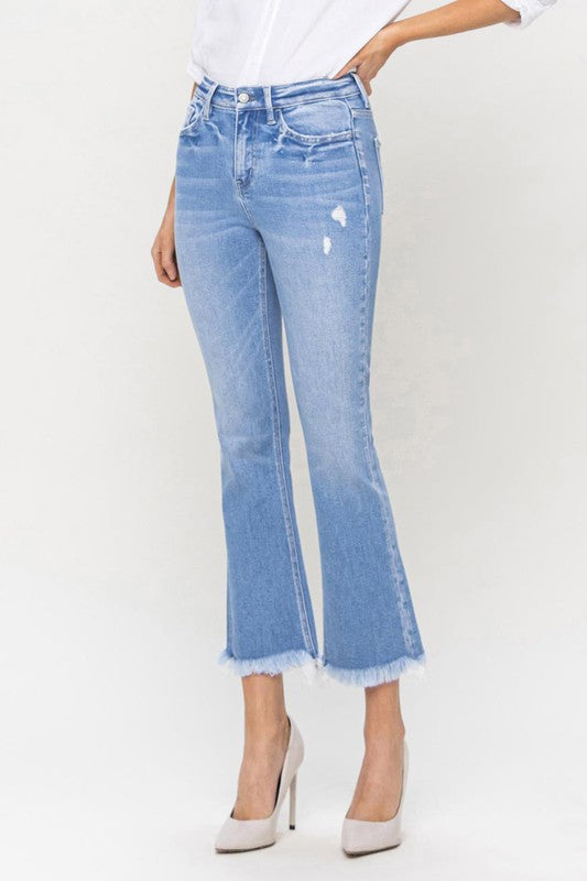 FLYING MONKEY HIGH RISE KICK FLARE RAW HEM BECCA