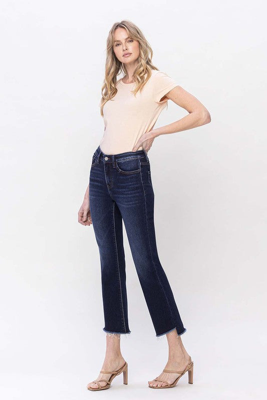 VERVET HIGH RISE STEP RAW HEM CROP FLARE JEAN MAGGIE