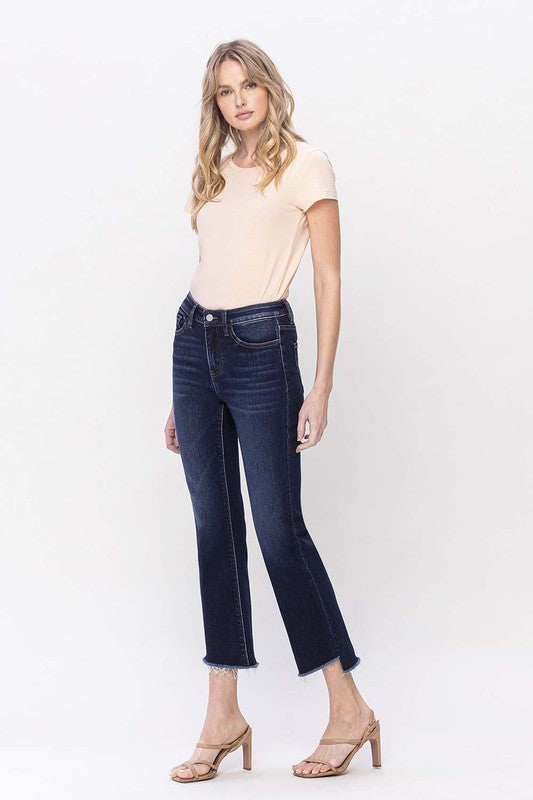 VERVET HIGH RISE STEP RAW HEM CROP FLARE JEAN MAGGIE