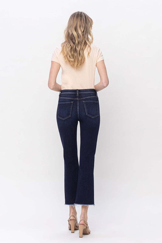 VERVET HIGH RISE STEP RAW HEM CROP FLARE JEAN MAGGIE