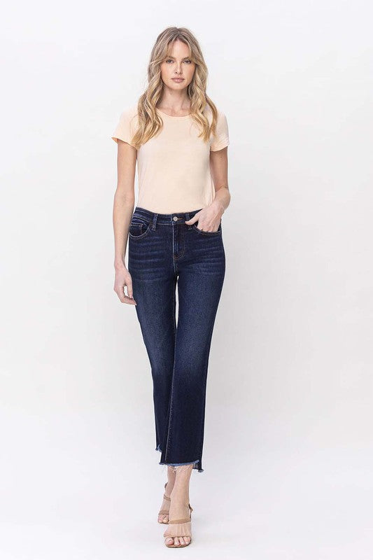 VERVET HIGH RISE STEP RAW HEM CROP FLARE JEAN MAGGIE