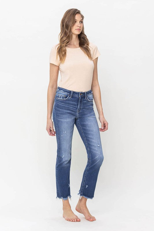 FLYING MONKEY HIGH RISE SLIM STRAIGHT RAW HEM AMELIA