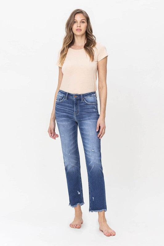 FLYING MONKEY HIGH RISE SLIM STRAIGHT RAW HEM AMELIA