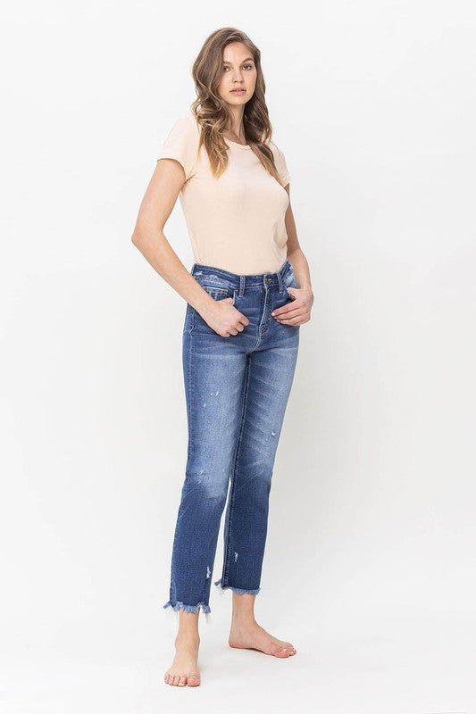 FLYING MONKEY HIGH RISE SLIM STRAIGHT RAW HEM AMELIA