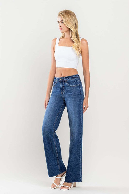 LOVERVET HIGH RISE CLEAN CUT RAW HEM WIDE JEANS INESSA