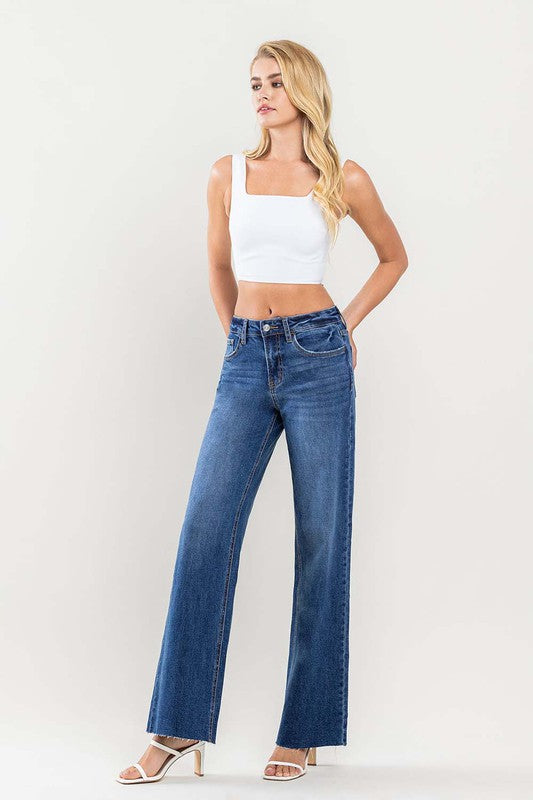 LOVERVET HIGH RISE CLEAN CUT RAW HEM WIDE JEANS INESSA