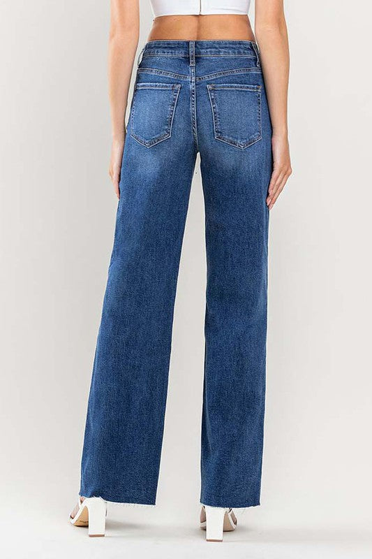 LOVERVET HIGH RISE CLEAN CUT RAW HEM WIDE JEANS INESSA