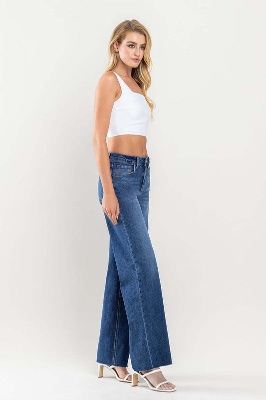 LOVERVET HIGH RISE CLEAN CUT RAW HEM WIDE JEANS INESSA
