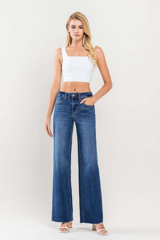 LOVERVET HIGH RISE CLEAN CUT RAW HEM WIDE JEANS INESSA