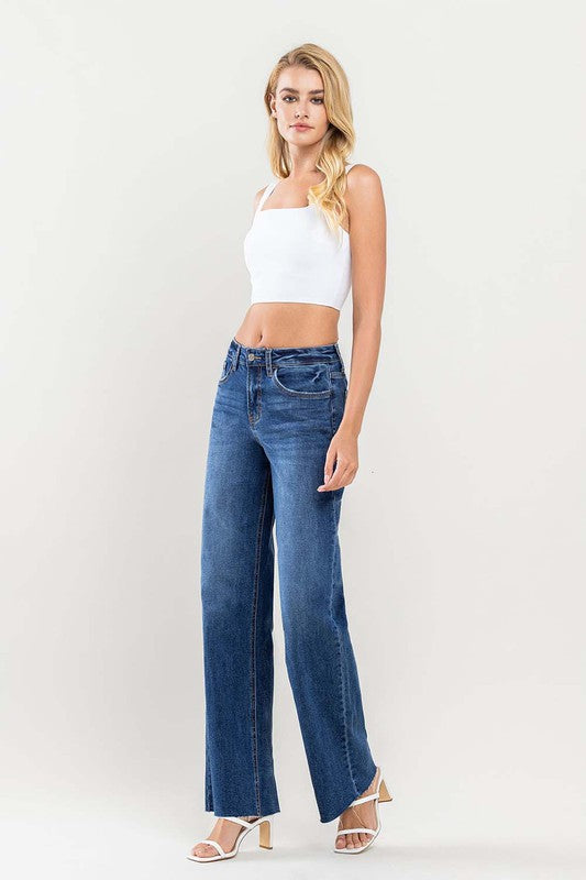 LOVERVET HIGH RISE CLEAN CUT RAW HEM WIDE JEANS INESSA