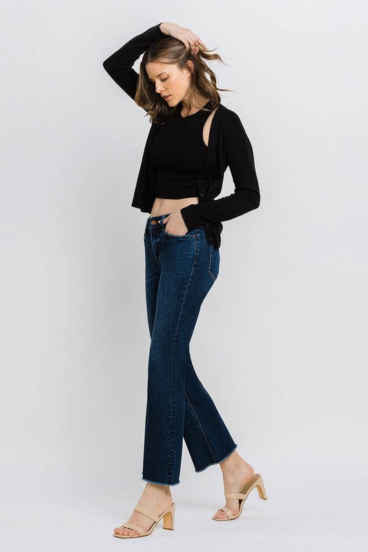 LOVERVET MID RISE RAW HEM KICK FLARE JEANS PEYTON