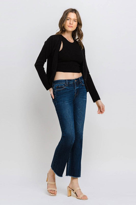 LOVERVET MID RISE RAW HEM KICK FLARE JEANS PEYTON