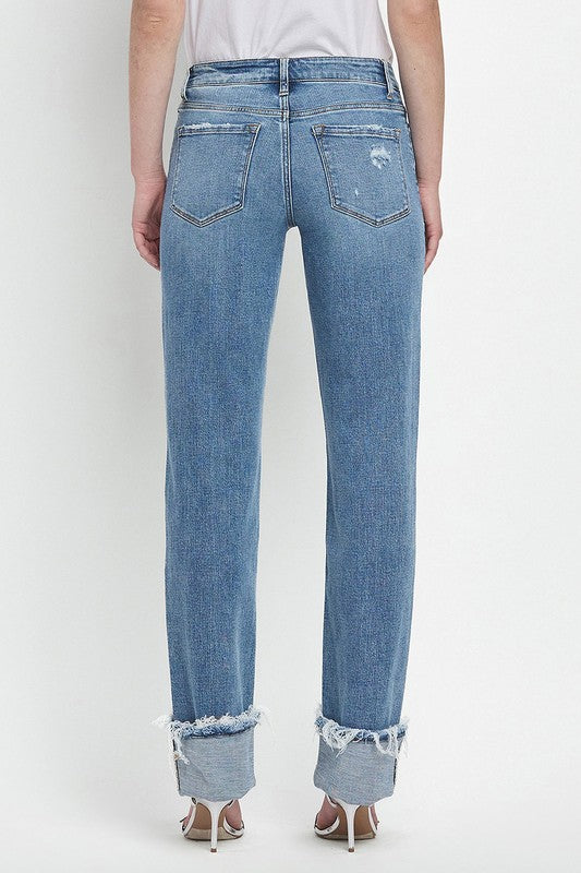 LOVERVET MID RISE CUFFED STRAIGHT JEANS EVERLY