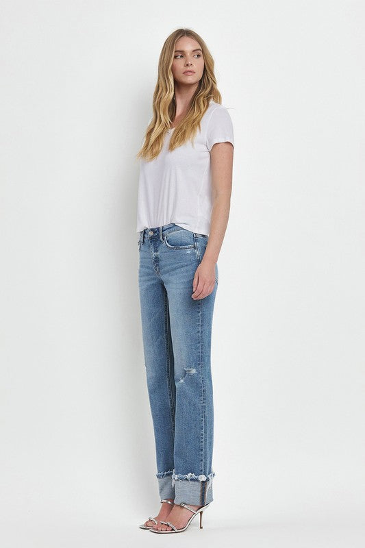LOVERVET MID RISE CUFFED STRAIGHT JEANS EVERLY
