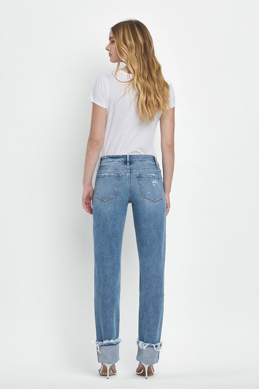 LOVERVET MID RISE CUFFED STRAIGHT JEANS EVERLY