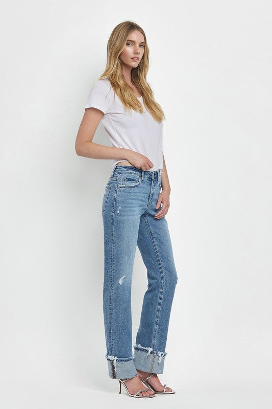 LOVERVET MID RISE CUFFED STRAIGHT JEANS EVERLY
