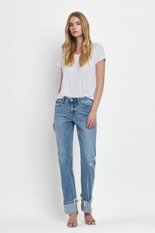 LOVERVET MID RISE CUFFED STRAIGHT JEANS EVERLY