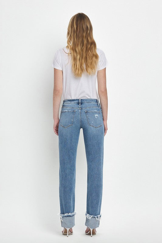 LOVERVET MID RISE CUFFED STRAIGHT JEANS EVERLY