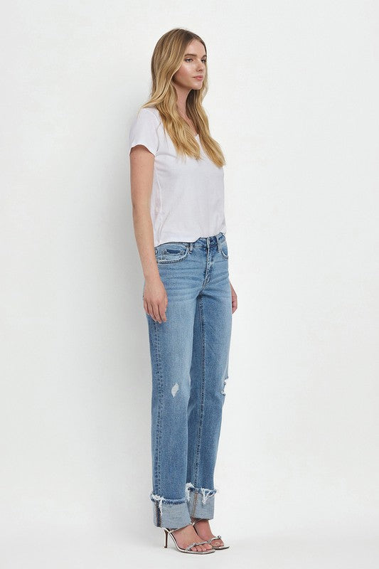 LOVERVET MID RISE CUFFED STRAIGHT JEANS EVERLY