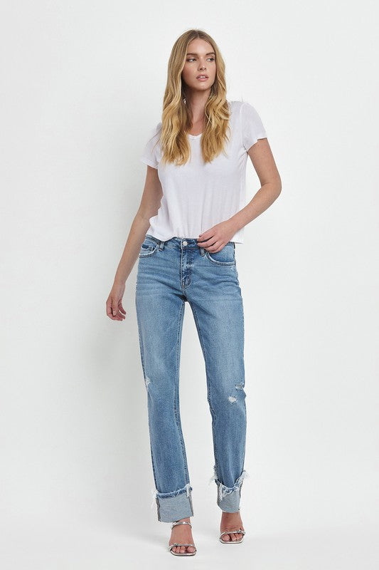 LOVERVET MID RISE CUFFED STRAIGHT JEANS EVERLY