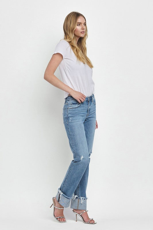 LOVERVET MID RISE CUFFED STRAIGHT JEANS EVERLY