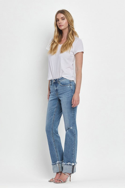 LOVERVET MID RISE CUFFED STRAIGHT JEANS EVERLY